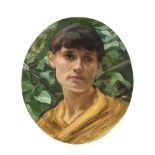 Sarah Purser HRHA (1848-1943)Portrait of a Woman against Foliage Oval oil on canvas, 40 x 34cm (