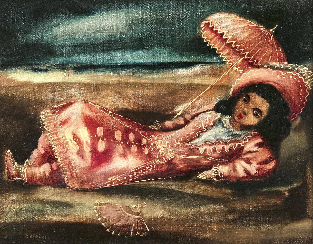 Daniel O'Neill (1920-1974)Doll on the BeachOil on canvas, 34.5 x 44.5cm (13½ x 17½'')