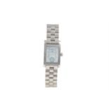 A LADY'S BAUME AND MERCIER WRISTWATCH, the rectangular shaped blue dial with Arabic and square cut