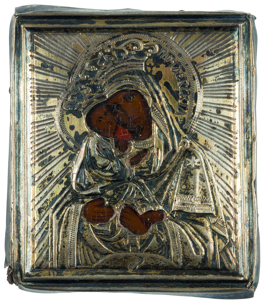 ICÔNE de la Vierge de Potchaev Oklad en tôle d'argent estampé. Poinçons : 84, Moscou 1899-1908 et
