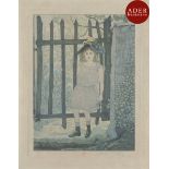 Eugène Delâtre (1864-1938) Enfant à la grille d'un jardin (la fille de l'artiste). 1895. Eau-