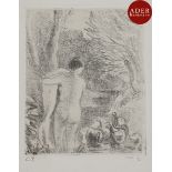Camille Pissarro (1830-1903) Gardeuse d'oies nue. Vers 1897. Zincographie. 138 x 172. Delteil 180.