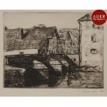 Maxime Maufra (1861-1918) Le Pont de Saint-Goustan à Auray. 1916. Eau-forte. 198 x 149. Morane 86.