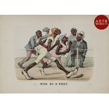 Currier and Ives Won by a Foot. 1883. Lithographie par Kemble. 325 x 250. Très belle épreuve sur