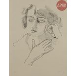 André DERAIN Tête de femme aux yeux clairs de face avec les deux mains. (Pl. de la suite