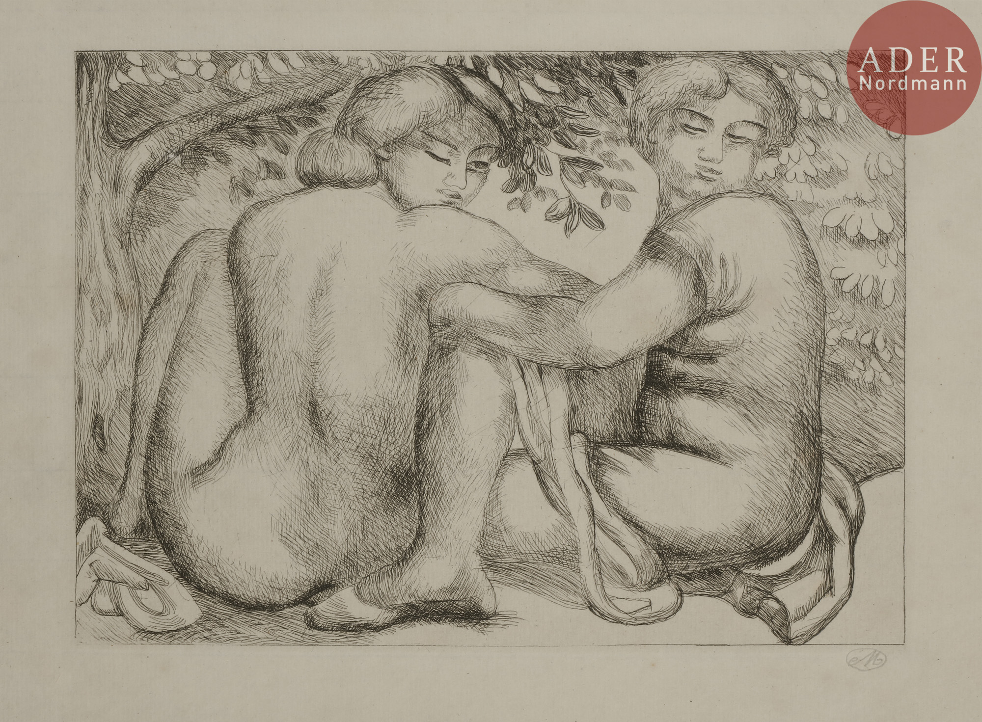 Aristide MAILLOL Deux femmes assises sous des feuillages. 1928-1929. Eau-forte. 210 x 271. Guérin