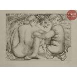 Aristide MAILLOL Deux femmes assises sous des feuillages. 1928-1929. Eau-forte. 210 x 271. Guérin