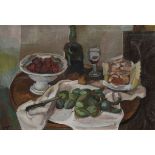 Henri EPSTEIN (1892-1944) Nature morte à la brioche et aux cerises Huile sur toile. Signée en bas