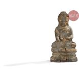 BIRMANIE - XIXe siècle Statuette de bouddha en bois à traces de laque or, assis en padmasana sur