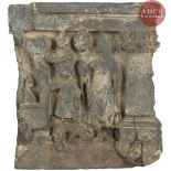 INDE - GANDHARA, art gréco-bouddhique, IIe / IVe siècle. Deux éléments en schiste, sculptés en