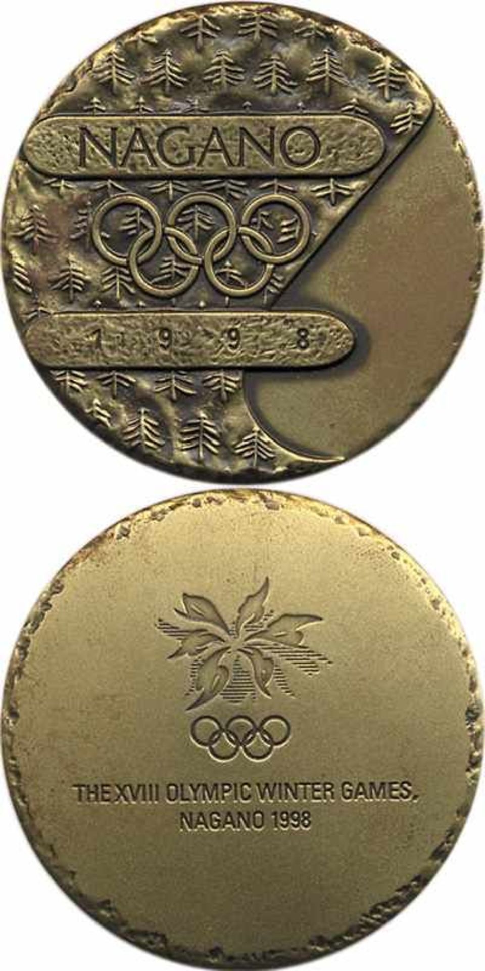 Participation Medal: Olympic Games 1998. - Nagano 1998. Bronze, gold plated, size 6 cm, with