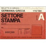UEFA Euro 1980 Ticket Germany v Greece - Ticket European Championships Italy 1980 Germany vs