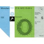 Olympic Games Munich 1972 Ticket Football Germany - v Malaysia, 27th august. 15x10.5 cm --match