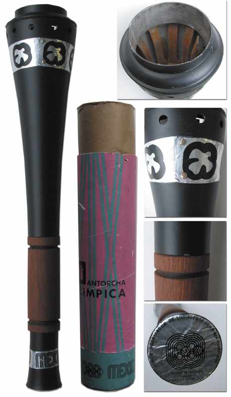 Olympic Games Mexico 1968. Official Torch - Official torch in black sprayed aluminium with wooden