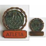 Participation Badge:Olympic Games 1960 Rome. - Bronze relief motif with orange enamelled bar with