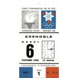 Olympic games 1968 Grenoble Ticket Opening Cermon - Cermony, 6th Febuary, size 13.5x7 cm. Very rare!