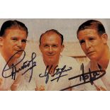 Autograph Football Real Madrid 1950s - B/w repro photo signed by Di Stefano (1926-2014), Kopa (