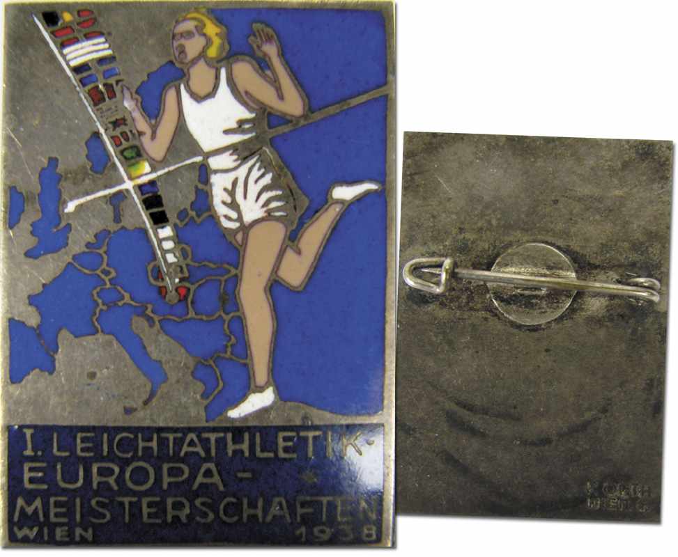 Participation badge 1938 European atheltics Champ - Participation pin 1st European Championships in