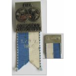 FIFA Congress Zurich 1988. Participation badge - Bronze, silver plated relief motif pin wth embossed