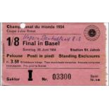 Ticket 1954 World Cup Germany vs Hungary - Last of sixteen match in Basel on 20th june 1954.