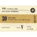 Ticket: World Cup 1958. Germany v Sweden - Semifinal Germany vs Sweden 24th June 1958 in Goetheborg.
