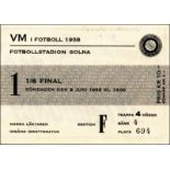 World Cup 1958. Ticket Opening match Sweden v - Mexico (3 - 0), 8th June. 11.5x8cm Eintrittskarte