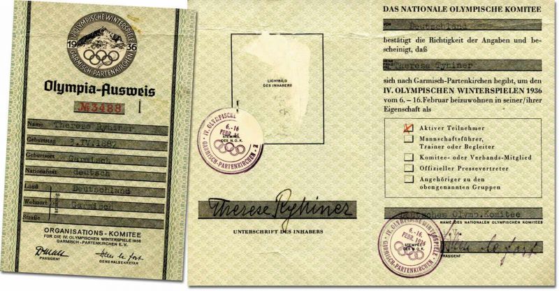 Olympic Winter Games 1936. Identity Card Athletes - ID of the Olympic Winter Games Garmisch-