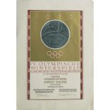 Olympic Winter Games 1936 Diploma - Ernst Baier's official winner diploma for the second place in