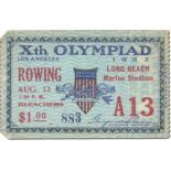 Ticket Olympic Games Los Angeles 1932. Rowing - X Olympiad 1932 Los Angeles, entrance ticket for