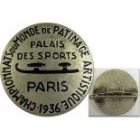 Figure Skating World Championships Paris 1936 Pin - Participation badge for the Figure Skating World