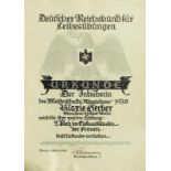 German figur skating Championships 1938 Diploma - "Urkunde. Der Inhaberin des Meisterschafts-