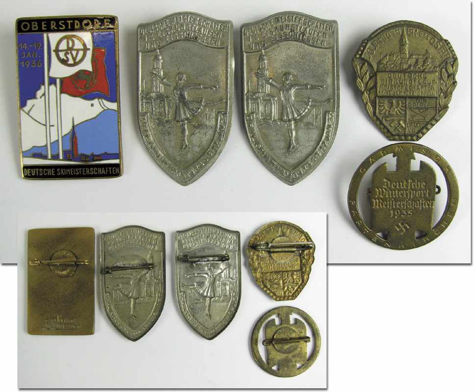 Participation Pin German Iceskating Champion 1936 - Five participation badges figure skating and