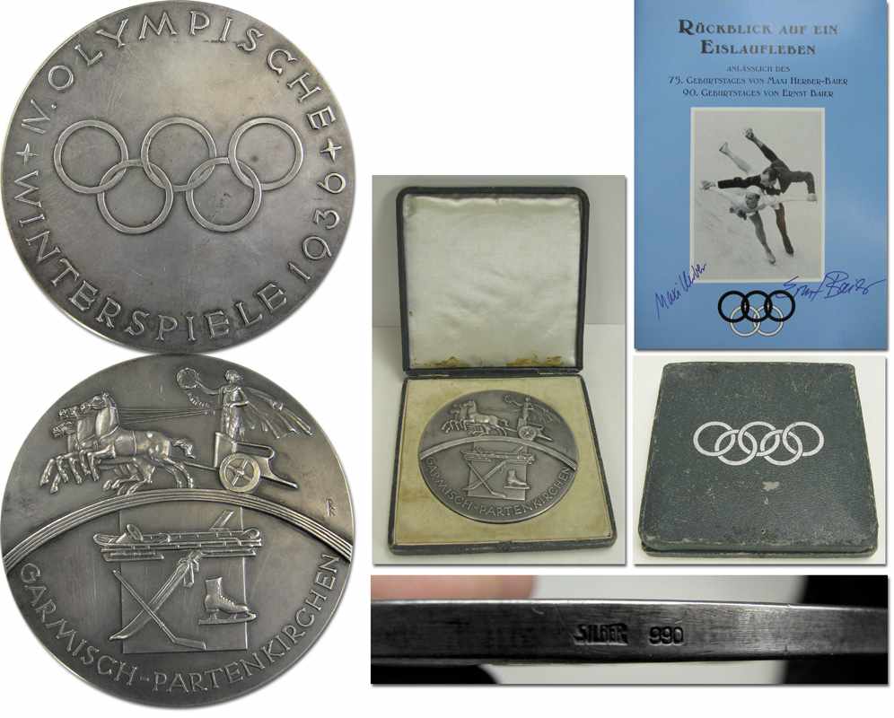 Olympic Winter Games 1936. Silver Winnermedal - Winner medal Ernst Baier (GER, 1905-2001) from the