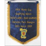 Football Match pennant World Cup 1998. Scotland - Original blue embroidered silk pennant with gold