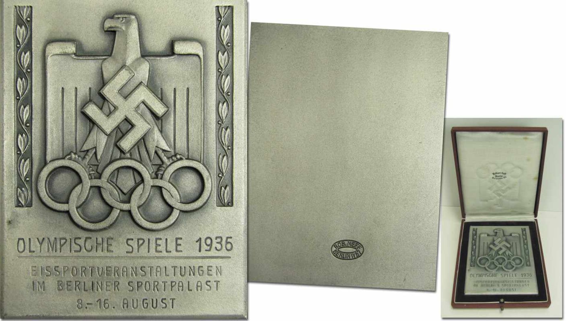 Olympic Games 1936. Plaque Icesport Berlin - Light medal plaque engraved âOlympische Spiele