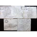 Morden, Robert C1700 Group of 5 County Maps Incl Sussex, Huntingdon, Notts, Northants and