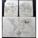 World Hemispheres C1810-50 Group of 3 Maps "Hydrographical Map of the World" 2 Joined Maps Published