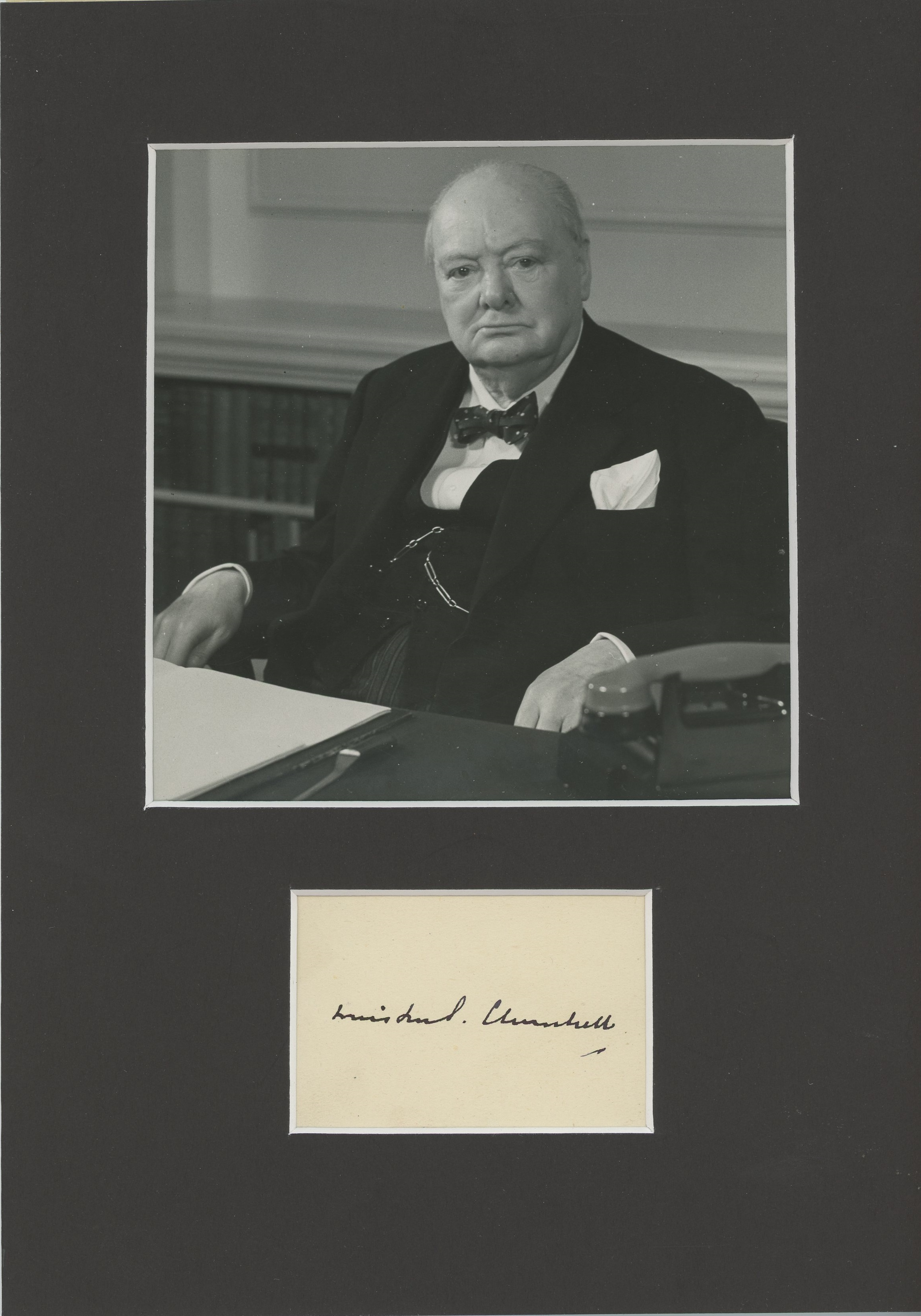 Winston Churchill autographed photo display Winston Churchill autograph taken from an autograph