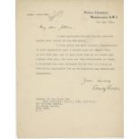 Signed letter from Stanley Baldwin to Admiral Jellicoe. Signed letter from Stanley Baldwin, to