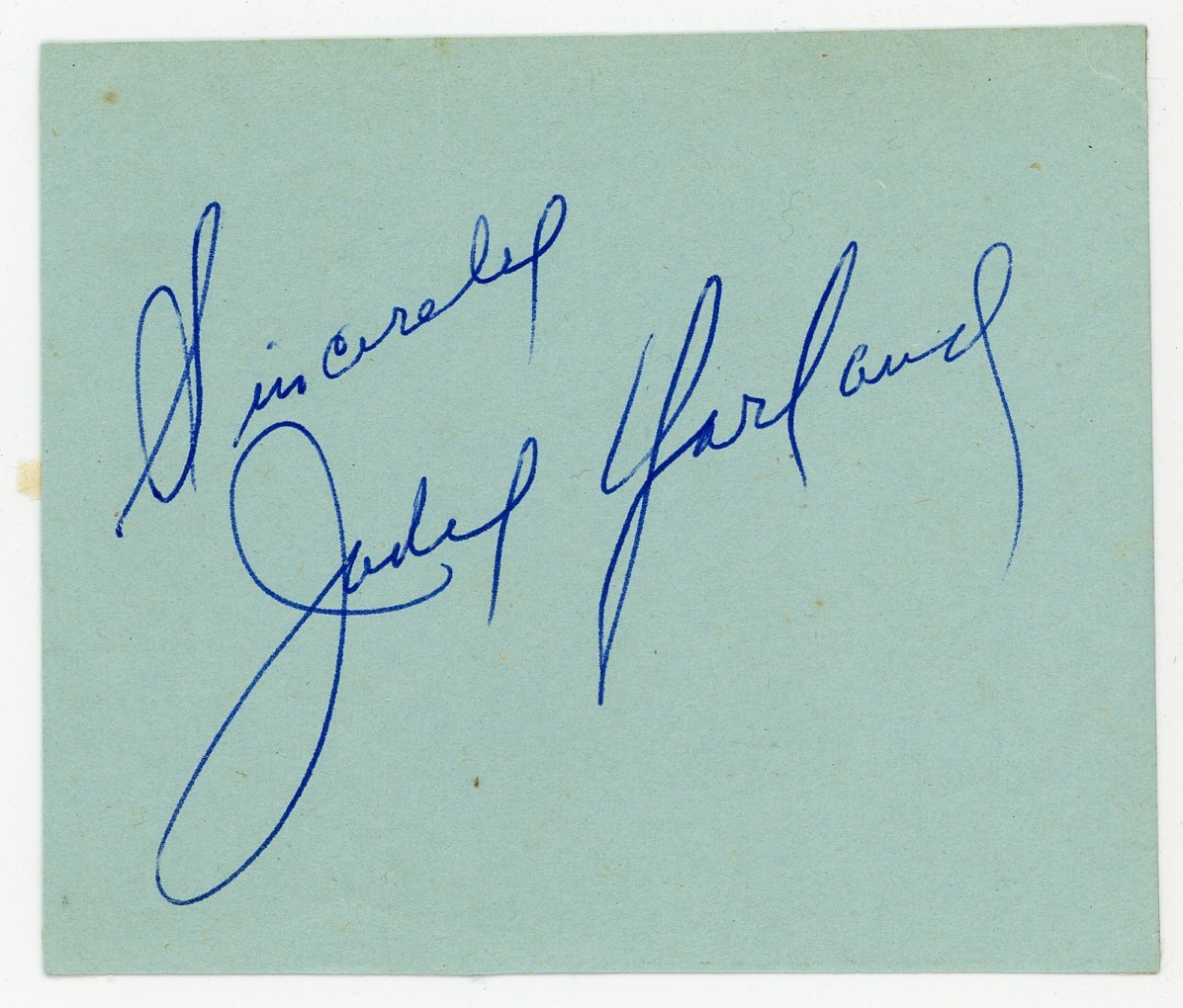 Judy Garland autograph Judy Garland autograph, taken from small autograph book. Provenance: