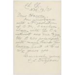 Lewis Carroll (C.L. Dodgson) signed letter Autograph letter signed by famed children's author