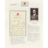 Signed letter by Prince Albert (King George VI) Signed letter by Prince Albert, Duke of York,