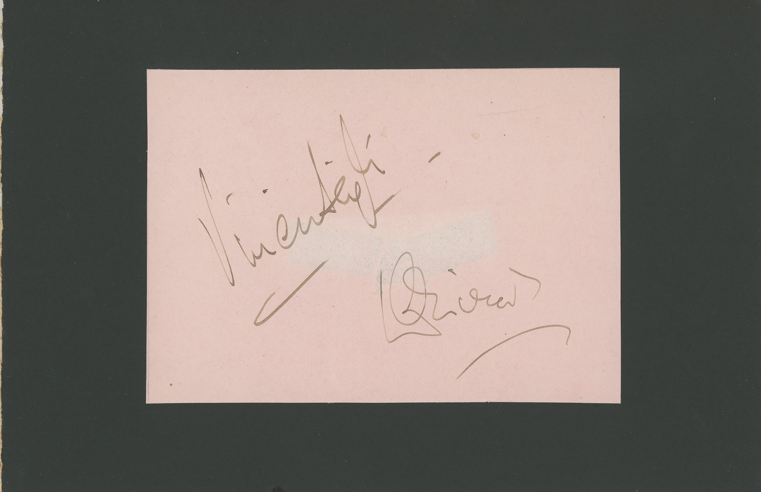 Vivien Leigh and Laurence Olivier autographs Vivien Leigh and Laurence Olivier autographs, size 13.