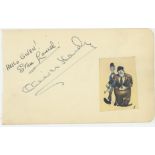 Laurel and Hardy autographs Laurel and Hardy autographs, signed Hello Gwen. Size 15.5cms x 9.5cms