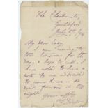 Lewis Carroll (C.L. Dodgson) letter to a young friend....'Dear Evey...' Autograph letter signed in