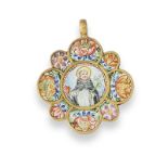 Colgante flor s.XVII esmaltado por ambas caras ,con Santo Domingo e Inmaculada rodeados por