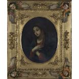 ESCUELA ITALIANA SIGLO XVIII Virgen en oración Óleo sobre lienzo. 43 x 34,5 cm. Inscrito al