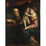 ESCUELA ITALIANA SIGLO XVII Sagrada Familia Óleo sobre lienzo. 79,7 x 62,7 cm.