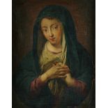 ESCUELA ESPAÑOLA SIGLO XVIII Virgen en oración en un óvalo fingido Óleo sobre lienzo. 71,5 x 55 cm.