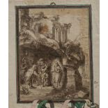 ESCUELA ITALIANA SIGLO XVIII Aparición de Tiresias a Odiseo Tinta, aguada y sepia sobre papel